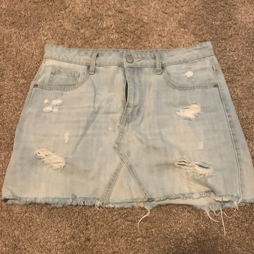 Aeropostale Light Wash Ripped Jean Skirt